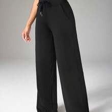 Dewbera Pantalones deportivos y de yoga para mujer con estampado de letras y cintura cruzada - Gris - Ver 6