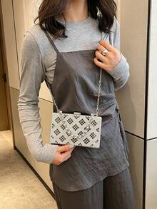 透明亚克力盒形包，流行晚餐包，斜挎链条包，小方包，时尚女士单肩包 - 銀色 - 查看 6