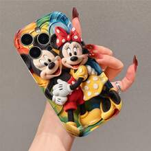 Disney Mickey And Minnie Mouse Phone Case, Official Disney Couple Character Design, Romantic Plush Mickey And Minnie Protective Cover. Compatible With IPhone 17, 16, 15, 14, 13, 12, 11 Pro Series, Featuring Mickey And Minnie Together Against A Colorful Painted Background, Perfect For Disney Fans And Couple Lovers To Showcase Their Favorite Characters, Ideal For Birthdays, Holidays, Anniversaries, Graduation Gifts, Or Any Special Occasion To Surprise Family, Friends, Classmates, And Loved Ones. - trắng - Xem 3