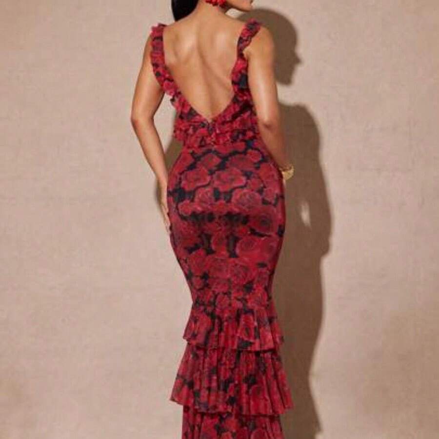 Premium Quality Romantic Spaghetti Strap Flounce Hem Long Dress, Elegant Women Solid Color Casual Vacation Wear For Spring/Summer, Holiday, Beach, Suitable For Valentine's Day Date Women Elegant Dresses Women Dress Woman Dress Women Dresses,Graduation - Multicolor - Ver 1