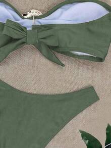 Women's Sexy Solid Color Push-Up Bikini Set, Summer Beach Vacation - Green - View 4