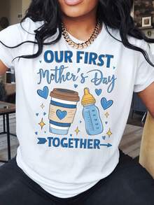 Women's T-Shirt With A Round Neck And Mother's Day Print, Easy Design, Comfortable And Breathable, Ideal For Casual Everyday Wear, With A Natural And Elegant Style, A Must-Have For Summer Parties, Local Shipping, 2D Print - 白色 - 查看 7