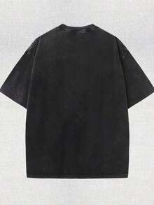230g Washed Strawberry Jam Printed T-Shirt, Retro Fashion Brand T-Shirt, High Quality Wax Printed Cotton, Men's T-Shirt, Beach Essential, Summer T-Shirt, Holiday Gift, Perfect Gift - 黑色 - 查看 2