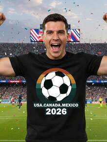 Maillot de football Coupe du Monde 2026 USA Canada Mexique pour enfants, fans, vêtements de sport pour hommes et femmes, cadeau 100% coton unisexe - Noir - Voir 6