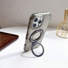 Minimalist Diamond-Encrusted Lens Glitter Stand Soft Case, Transparent Drop-Proof Phone Case With Ring Holder Compatible With IPhone 17 Pro Max, 16 Pro, 15, 14, 13 And 12, Suitable For Men And Women. - màu đen - Xem 2