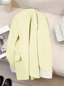 Blazer casual con cuello de solapa y botones para mujer, primavera - Amarillo claro - Ver 5