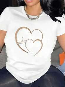 Camiseta de Manga Corta con Diseño de Corazón Musical, Tejido de Poliéster, Ligera y Duradera, Ideal para Uso Casual en el Hogar o Restaurantes, Ajuste Cómodo para Uso Diario - Negro - Ver 6