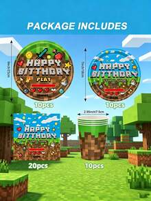 Bộ đồ chơi Minecraft 5080 mảnh ghép, trò chơi điện tử Minecraft New Pixel Battle, chủ đề khối cỏ xanh, bộ đồ ăn dùng một lần bao gồm đĩa, đĩa tráng miệng, cốc và khăn ăn, bộ đồ ăn dùng một lần phù hợp cho cắm trại, dã ngoại, tiệc nướng ngoài trời, đám cưới, Halloween, Giáng sinh, tiệc sinh nhật. - Chủ đề - Xem 8