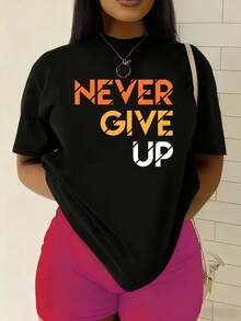 Camiseta Divertida de Mujer "Nunca Te Rindas" - 100% Algodón 180GSM, Cuello Redondo, Manga Corta, Estampado Motivacional - Atuendo Casual y Regalo para Disfraz de Halloween - Negro - Ver 6