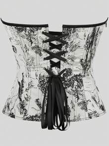 Body tipo bustier estilo bandeau con estampado de tinta para mujer, con varillas, estilo corte y control de abdomen moldeador - Albaricoque - Ver 5