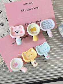 6 chiếc kẹp tóc hình chảo rán hoạt hình, phụ kiện tóc hình gấu bông và mèo con dễ thương, bình sữa, kẹp tóc mô phỏng đồ dùng nhà bếp ngộ nghĩnh (Không kèm thẻ) - Nhiều màu - Xem 3
