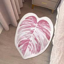 1pc Pink & White Leaf Pattern Soft, Absorbent, Fluffy Bathroom Mat, Suitable For Home Decor, Entryway And Indoor Protection, Bathroom Mat, Bathroom Rug, Door Mat, Small Rug, Carpet, Mat, Home Decor, Area Small Rug, Outdoor Mat, Home Decor, Area Rug, Bedroom Rug, Washable Carpet - Multicolor - View 2