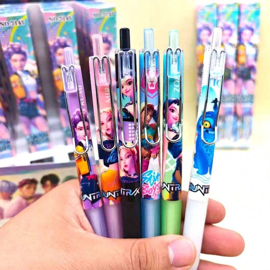 Bộ 6 bút bi gel K-Pop, bút bi hình nhân vật hoạt hình dễ thương, mực đen 0.5mm dành cho người hâm mộ K-Pop. - Nhiều màu - Xem 1