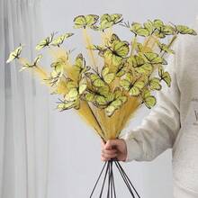 6件套人造芦苇草蝴蝶组合，波西米亚风格家居装饰花束，草莓草，人造花，紫色蝴蝶造型。长茎易于造型，适用于婚礼花艺布置、家居装饰、户外装饰、派对餐桌装饰。 - 彩色 - 查看 10