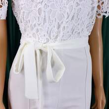 New Women's Jumpsuit European American Style Hollow Lace Short Sleeve High Waist Lace-Up Wide Leg Sexy - 白色 - 查看 7