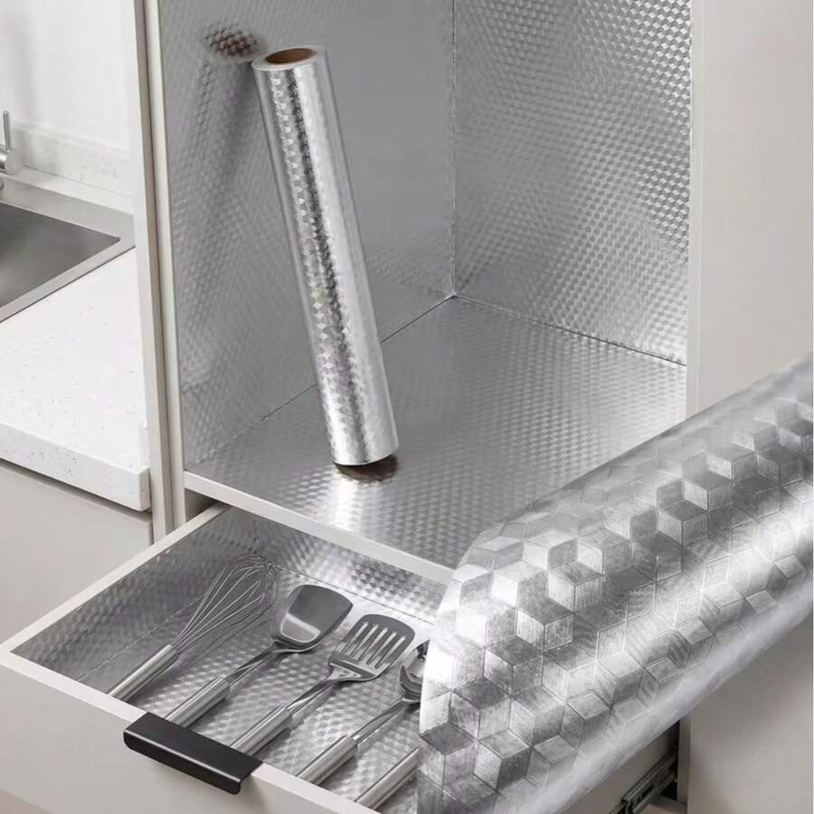Waterproof, Scratch-Resistant Kitchen Wall Renovation Sticker, Silver Color Wallpaper, Waterproof, Oil-Proof Stove, Refrigerator Anti-Rust Protective Sticker, Self-Adhesive Removable Wallpaper - Silver Cube - View 1