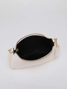 2026 New Classic Wild Letter Pattern Decor Design Solid Color PU Leather Shoulder Bag Moon Bag, Suitable For Shopping, Can Be Worn Crossbody - White - View 6