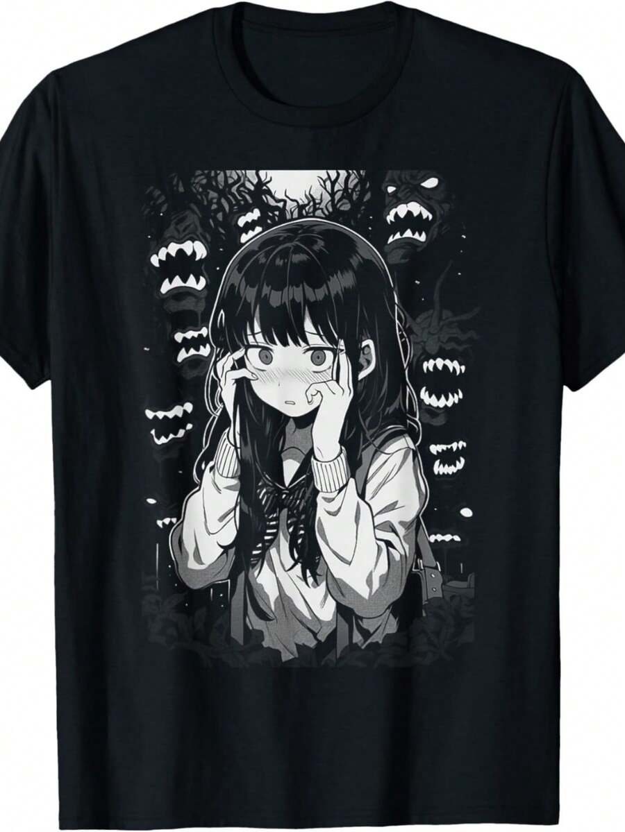 Camiseta unisex con estampado de anime - Negra, con diseño de personaje de manga japonés, de manga corta, cuello redondo, holgada y transpirable, adecuada para uso diario casual y convenciones de anime, cómoda para todas las estaciones, imprescindible para los fans de anime.Camisetas estampadas para hombre, camisetas de ropa masculina, camisetas con diseños para hombre, tops para hombre, blusas para mujer, camisas para mujer, blusas casuales para mujer, tops, adecuadas para fiestas y uso diario, perfectas para vacaciones y momentos de ocio, ideales para fiestas y vacaciones familiares. - Negro - Ver 1