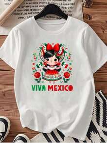 NewSummerCasual1pc blusas de mujer blusas bonitas para mujeres conjuntos para mujer ropa de mujer Viva México 180g camiseta algodón blanco y negro patrón de impresión mexicana impresión algodón alta calidad cuello redondo corte básico holgado hombres y mujeres transpirable versátil lavable a máquina cómoda talla S ~ 2XL diaria casual deportes imprescindible verano-Vintage Street Style Unisex Loose Cotton Short Sleeve Crew Neck T-Shirt - Blanco - Ver 3