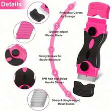 SOKANY Multifunctional Scraper Set, Adhesive Remover, Glass Scraper, Car Tint Tool. Includes 1 Pink Double-Head Scraper + 10 Metal + 10 Plastic Blades. For Floors, Glass, Kitchen, Grout, Home Decor, Outdoor Signs. A Cleaning Essential For Home & Pros. - Pink - View 4