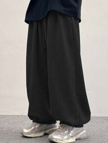 HEYKESON Men's Drawstring Waist Loose Casual Harem Pants, Street Style - Black - View 6