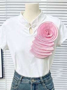 9 Color Options New Colorful 3D Pleated Fabric Exquisite Small Brooch, DIY Clothing Decor, Wedding Dress Accessory, Length: 24cm/Width: 14cm - A - View 7
