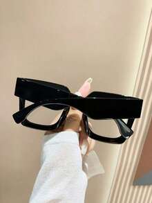 1 Pair Plastic Frame Square Fashion Clear Glasses, Classic And Minimalist Design, Suitable For Women And Men, Fit All Face Shapes, For Daily Life, Office, Reading, TV, And Game Device Accessories - 黑色 - 查看 1