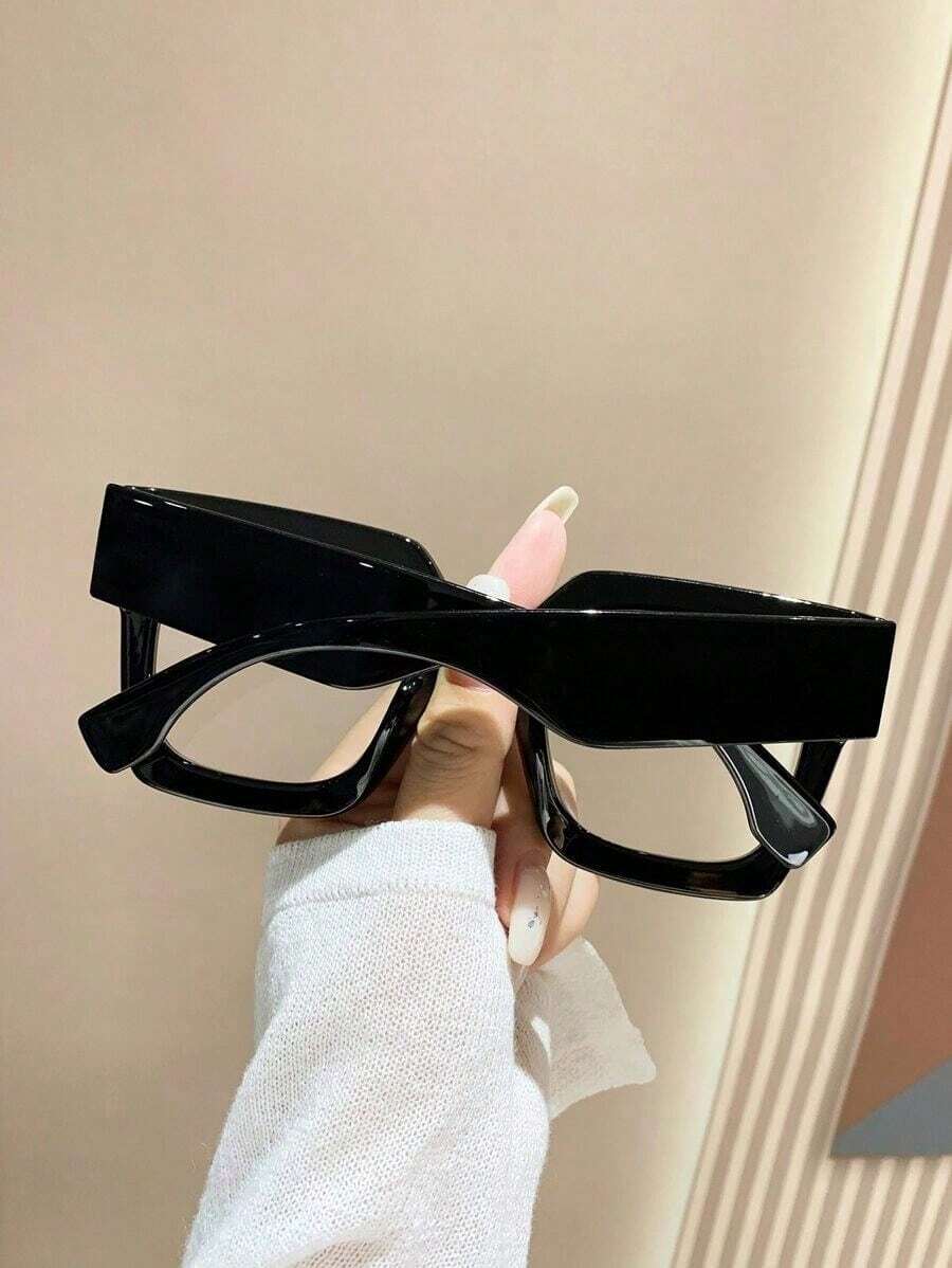 1 Pair Plastic Frame Square Fashion Clear Glasses, Classic And Minimalist Design, Suitable For Women And Men, Fit All Face Shapes, For Daily Life, Office, Reading, TV, And Game Device Accessories - 黑色 - 查看 1