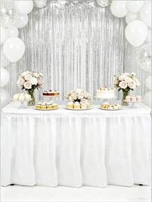 Juego de 2 piezas de mantel y falda de mesa, camino de mesa, mantel, mantel desechable, mantel cuadrado, falda de mesa de fiesta rosa, decoración de mesa para fiesta de cumpleaños, decoración de cumpleaños para el hogar, suministros para fiesta de cumpleaños, decoración de fiesta de cumpleaños, decoración de fiesta de bebé, decoración de baby shower, decoración de revelación de género, regalo de cumpleaños, recuerdos de fiesta, decoración del hogar, decoración de la habitación, mantel de cocina - Blanco - Ver 5