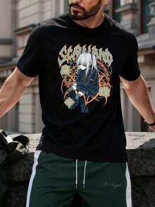 Camiseta con estampado gráfico de anime, tejido premium, corte holgado, ajuste cómodo, estilo urbano hip-hop, estampado llamativo - Blanco - Ver 7