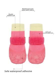 4 pièces/set Bottes de pluie antidérapantes et imperméables pour chien de compagnie, boucle réglable, chaussettes souples et respirantes pour chien, convient aux petits/moyens chiens - Rose bonbon - Voir 5