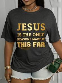 Women's Casual T-Shirt With "Jesus Is The Only Reason I Am The Way I Am" Print, Short Sleeves, Round Neck, Regular Fit, For Spring, Summer And Autumn, Machine Washable, Gift For Her, Spring Fashion, Versatile Top, Comfortable Clothing - 酒紅色 - 查看 7