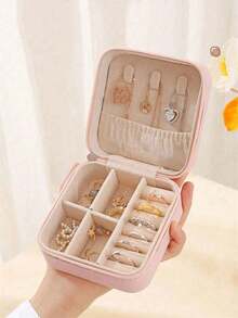 1 pieza Caja de almacenamiento de joyas de doble capa de cuero PU de gran capacidad, caja organizadora de joyas con cierre a presión, caja de joyas minimalista para el hogar, caja de exhibición de joyas portátil, estuche de almacenamiento de joyas de varios compartimentos - Multicolor - Ver 14