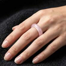 Pinannie 6mm Natural Stone Jade Pink Ring For Women, Solid Quartzite Gemstone Wedding Band Thumb Ring Fengshui Lucky Jewelry, Minimalist Healing Crystal Gift For Her, US Size 5-12 - Pink - View 12