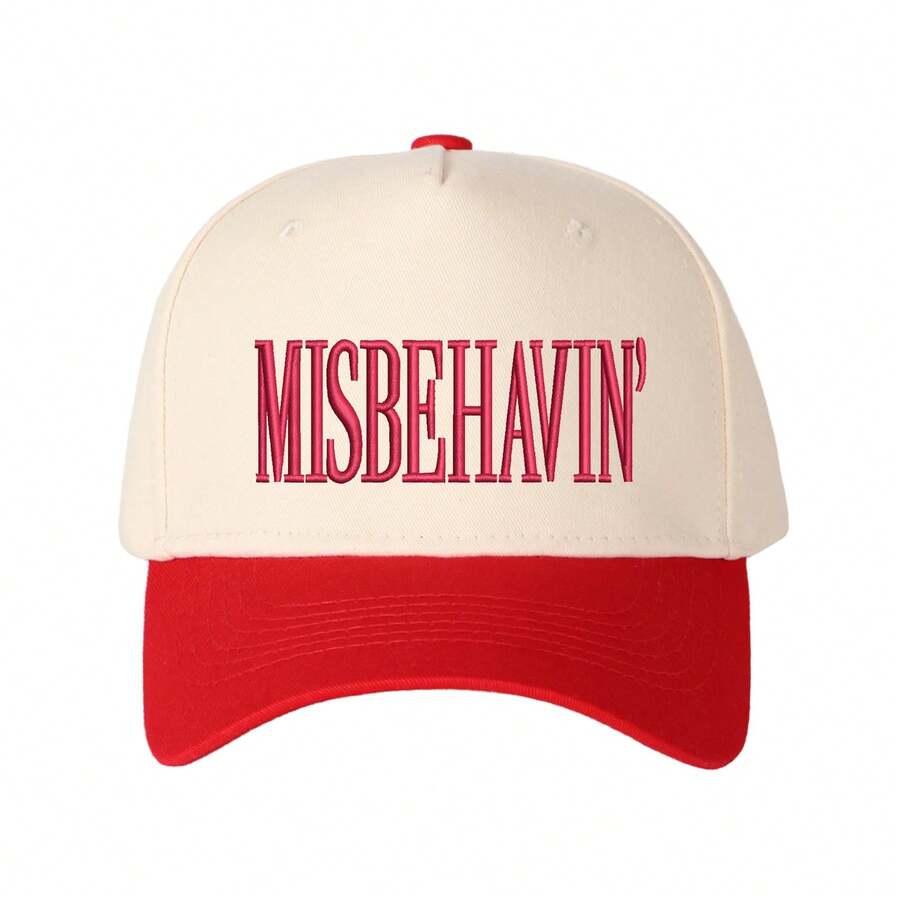 MISBEHAVIN Letter Embroidered Patchwork Trucker Hat, Essential For Vacation And Travel, Adjustable, Unisex - Sky Blue - View 1