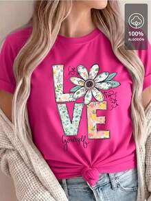 LOVE YOURSELF T-Shirt 100% Cotton | Soft And Romantic, Women's Edition, Pure Cotton Short Sleeve - 白色 - 查看 7