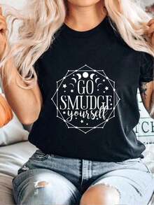 2026 Camiseta de Moda para Mujer Primavera & Verano, Nueva Colección Go Smudge Yourself, Estilo Brujero, Camiseta Mágica de Halloween, Camiseta Gótica, Fases Lunares, Halloween Retro, Mujer Bruja, Otoño Vintage, Top Casual de Manga Corta para Mujer, 100% Algodón, Estampados de Moda para Todas las Temporadas, Camiseta Gráfica para Mujer, Camisetas Gráficas para Mujer, Camiseta de Verano, Camiseta Casual, Ropa de Vacaciones para Mujer, Diseño Juvenil y Moderno - Camiseta Unisex de Algodón de Manga Corta, Cuello Redondo, Estilo Vintage Urbano - Negro - Ver 1