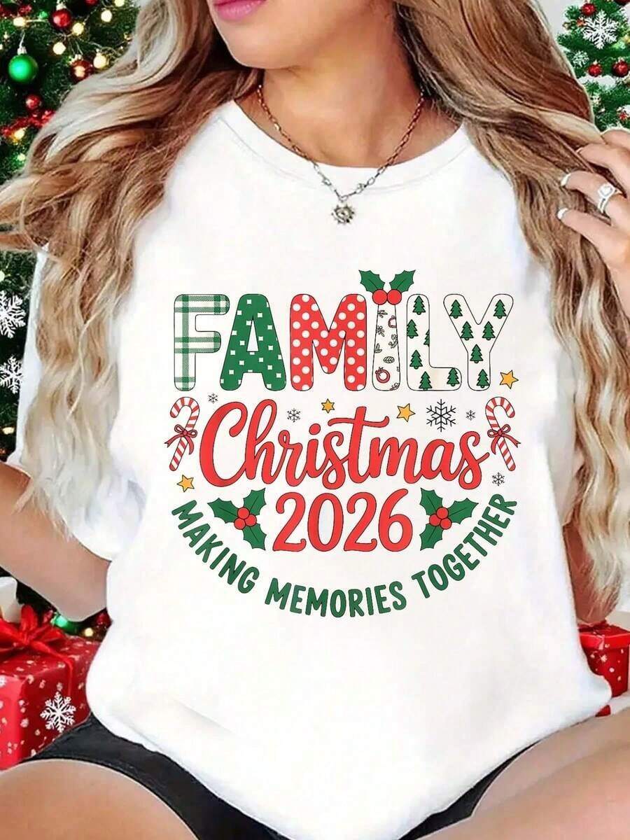 Conjunto Navideño Familiar 2026: Gorro de Papá Noel y Camiseta a Juego - Blanco - Ver 1