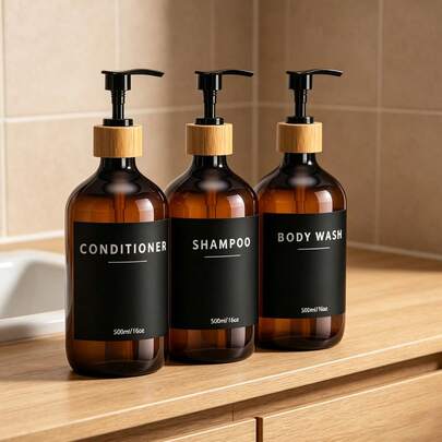 3 piezas Dispensador de champú, acondicionador y gel de baño, botellas decorativas recargables para el baño, botellas con bomba de 500ml