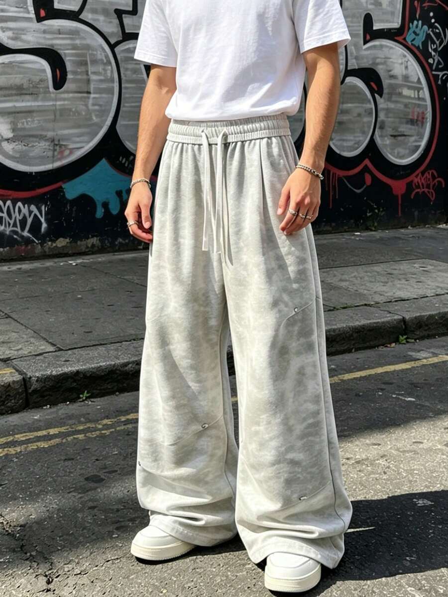 男士美式扎染印花休闲裤 - 灰色 - 查看 1