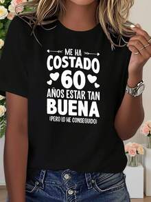 Camiseta Divertida de Moda para Mujer, Regalo de Cumpleaños Número 60 en Español, Manga Corta - Negro - View 12
