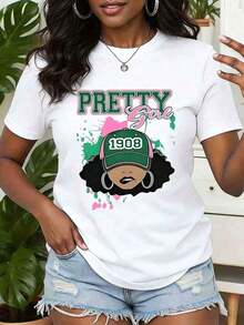 Camiseta de Mujer 100% Algodón, Diseño de Gorra Pretty Girl 1908, Cuello Redondo, Estilo Casual, Idea de Regalo, Aka Sorority 220gY2Y, Conjuntos de Primavera para Mujer, Tops |   Diseño exquisito |   Suelto y cómodo |   Fácil de combinar | - Blanco - Ver 7