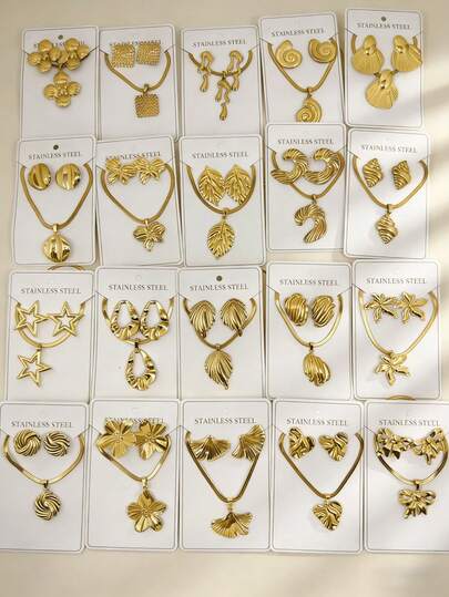 21 Piece Stainless Steel Jewelry Set, Adorned With Geometric Heart Shapes And Floral Patterns, Suitable For Daily Wear, Middle Eastern Style, Exuding A Modern Atmosphere, Summer Ocean Refreshing Style Jewelry, Suitable As A Wedding Gift, Party Decoration, New Year Gift Or Versatile Perfect Accessory For All Seasons (Shipped With The Machine).