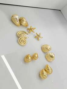 奢华海星贝壳亚克力耳环，独特设计，跨境畅销热门耳环 - 金色 - 查看 3