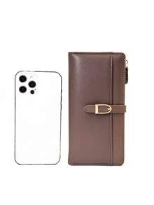 Dompet Panjang Kulit PU Patchwork Baru untuk Wanita, Dompet Lipat Minimalis dengan Slot Kartu dan Penutup Jepret - Chocolate Brown - View 6