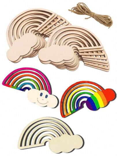 20 Wooden Rainbow And Cloud Shaped DIY Painted Crafts - Universal DIY Hanging Decorations For Weddings, Valentine's Day, Easter, Christmas, And Various Occasions - Unfinished Wooden Ornaments For Holiday Celebrations And Home Decor