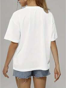 Camiseta de Manga Corta Estilo Y2K para Mujer - Estampado Símbolo de Paz Hippie 100% Algodón, Lavable a Máquina, Cuello Redondo Ajuste Regular, Ropa Casual Primavera Verano, Textura Suave y Cómoda - blanco - Ver 3