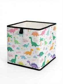 1pc Large Capacity Foldable Cartoon Dinosaur Print Open Storage Box, Durable Diaper & Toy Organizer Basket, Drawers Style Multi-Purpose Storage For Home, Dorm, Bedroom Under Bed - Multicolor - View 5