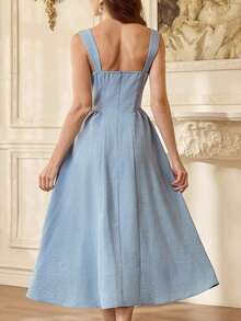 Elegante vestido vintage para mujer con bolsillos, vestido casual blanco para fiesta de té, vacaciones de verano, vestido formal, corsé, cumpleaños, invitada de boda. - Gris azul - Ver 8