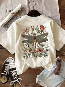 Mexican Basic 2026, Camiseta de Mujer Estilo Vintage con Estampado de Libélula y Flores, Estampado de Doble Cara para Primavera/Verano, Uso Diario Casual, Manga Corta, Cuello Redondo, Funda para iPhone 17 Pro, Tallas Grandes, Ropa de Mujer, Conjuntos Elegantes, Ropa 100% Algodón para Mujer, Ropa de Mujer a la Moda, Conjuntos de Festival para Mujer, Conjuntos de Verano, Tops de Verano, Conjuntos de Vacaciones para Mujer, Camisetas Gráficas para Mujer, Conjuntos de Verano para Mujer, Camiseta Gráfica, Ropa de Verano, Conjunto de Pascua para Mujer, Nuevo Lanzamiento Genial - Albaricoque - Ver 3